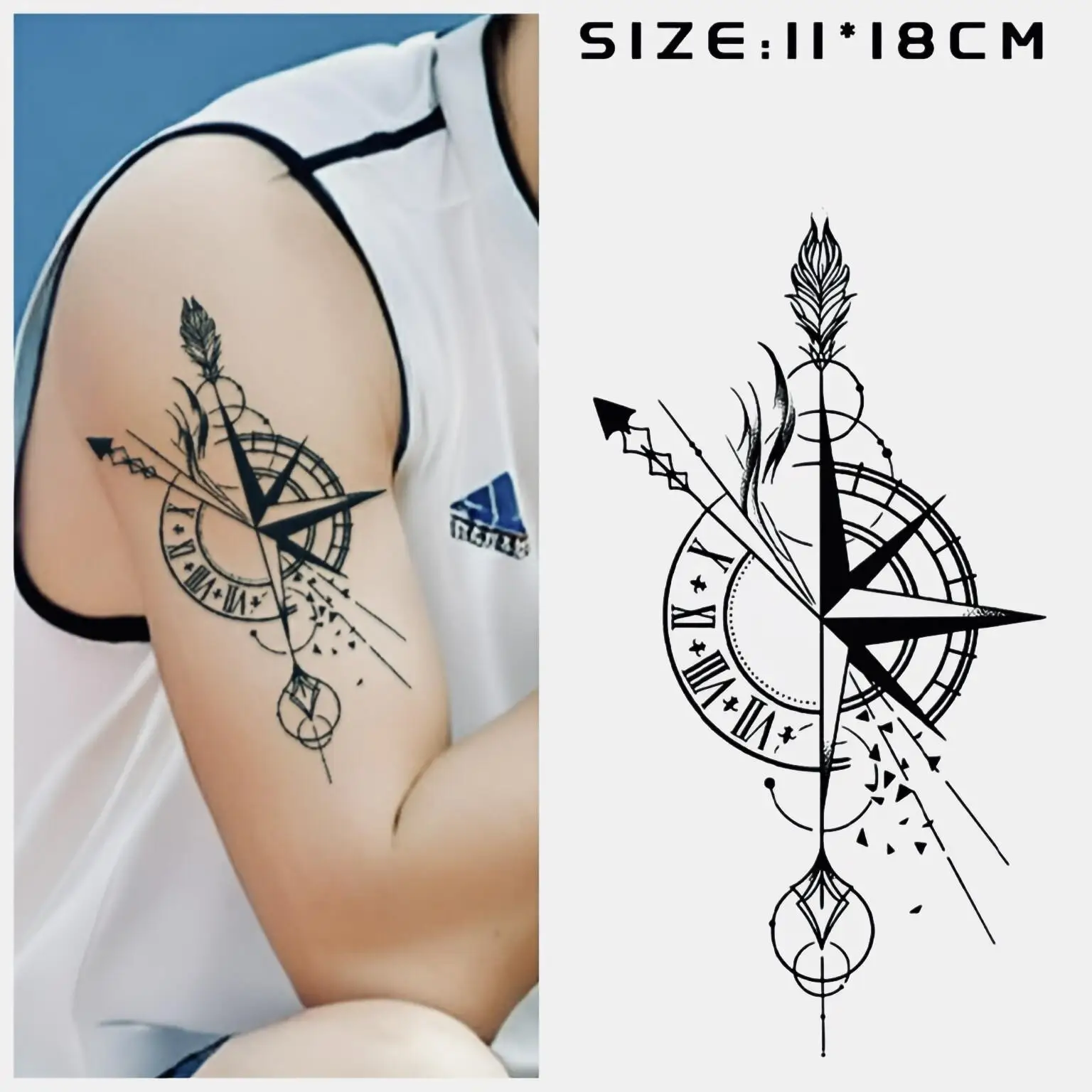

compass pointer pattern Temporary Tattoos,Tattoo Stickers,Waterproof Long-Lasting 15 Days,Semi-Permanent Fake Tattoo,body art