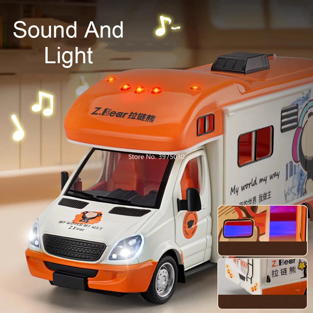 1:32 Alloy Cartoon Bear RV Cars Models Toys Wheel Pull Back Miniature Motorhome with Light Music Vehicles for Kids Perfect Gifts