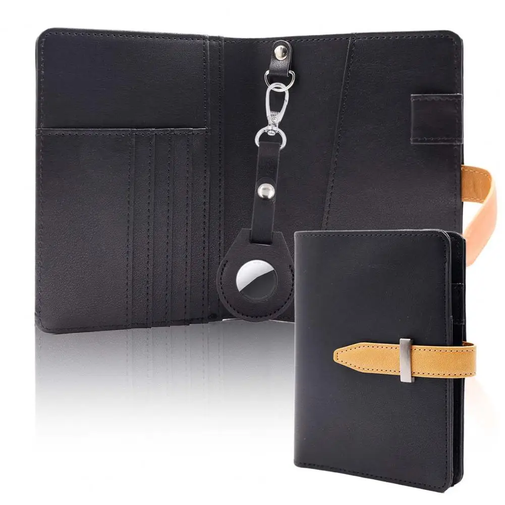 Sleek Passports Wallet with Airtag Slot Multi-purpose Faux Leather Travel Wallet with Anti-lost Id Holder Capacity for Unisex