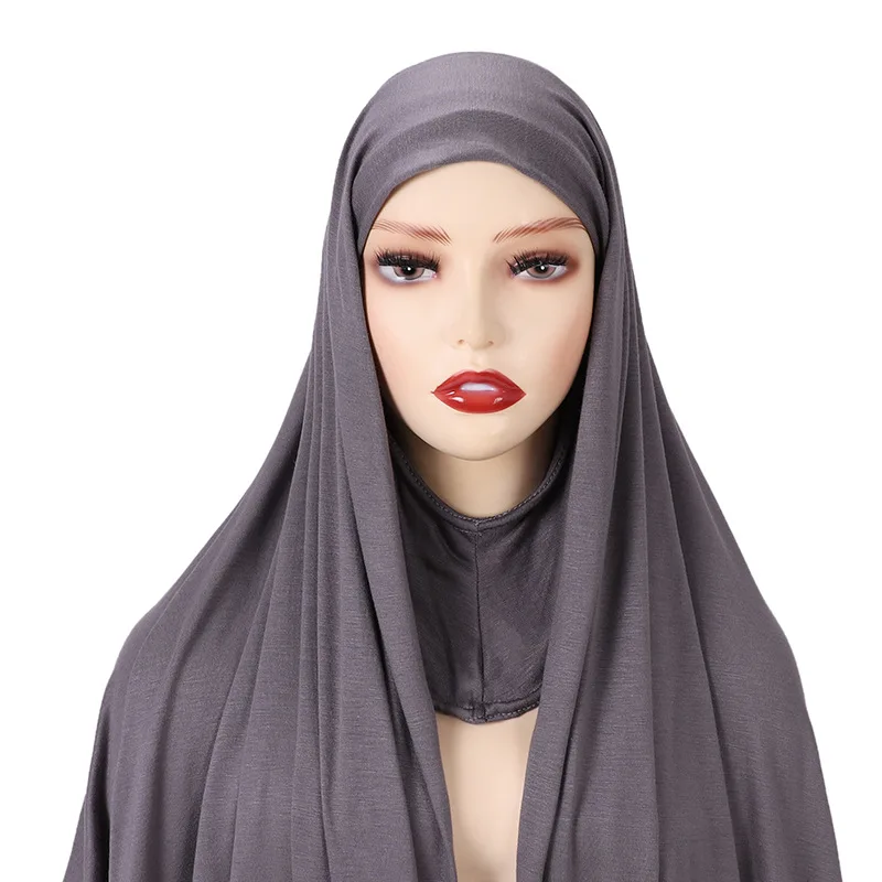 Hijab Chiffon instantâneo para mulheres muçulmanas, faixa de cabeça interna, boné, xale longo com camisa, lenço para o pescoço, novo headwrap, 2020