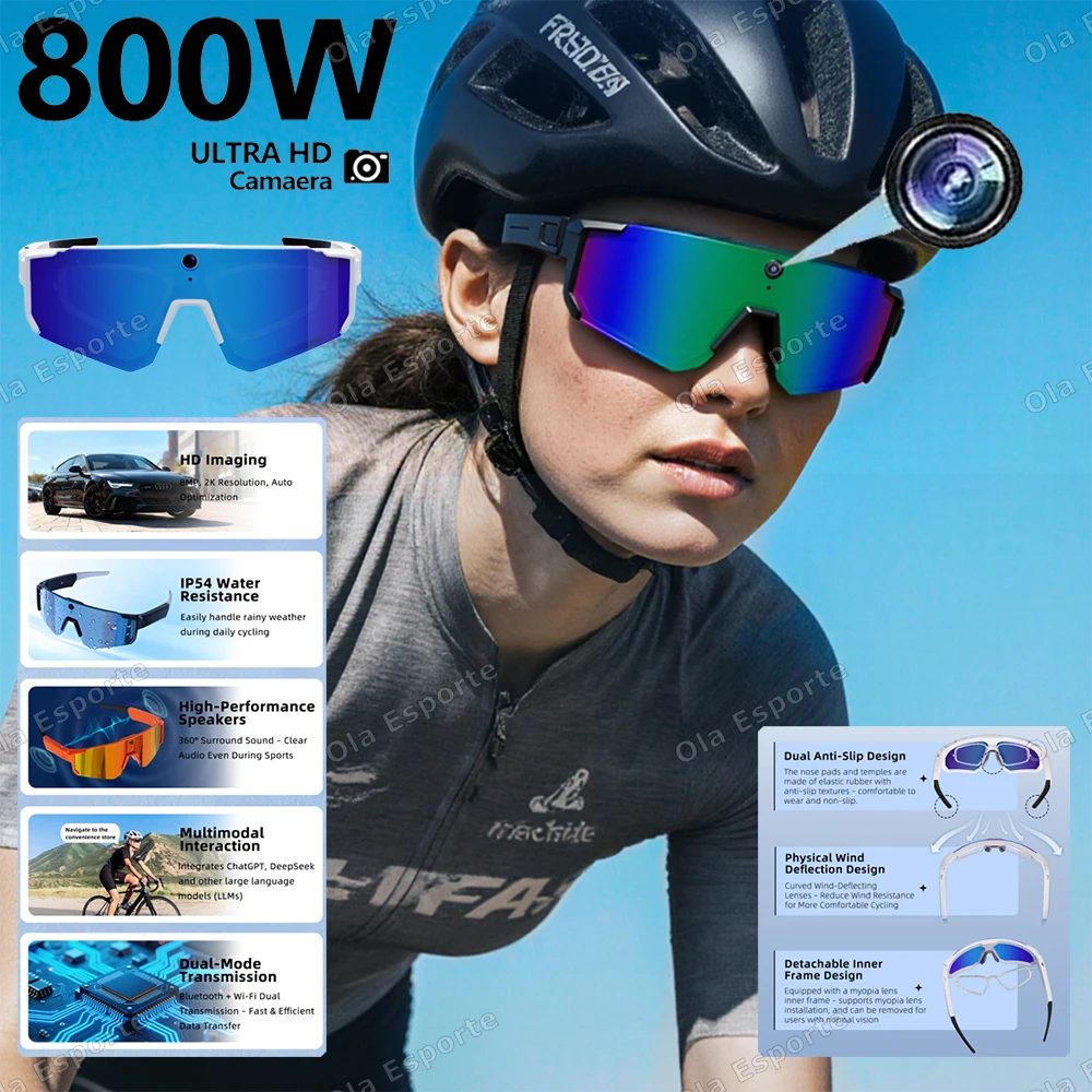 

4K Polarized Sunglasses AI Smart HD 800W Camera Bluetooth Call Translation For Men Cycling Anti Glare Driving UV400 IP54 Goggles