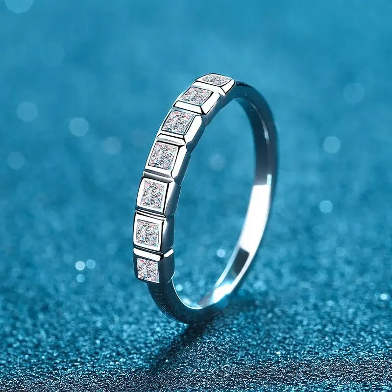 Luxury Row Diamond 0.56 Carat Moissanite Rings for Women Birthday Gift, Pt950 Platinum Simple Temperament Models Fine Jewelry