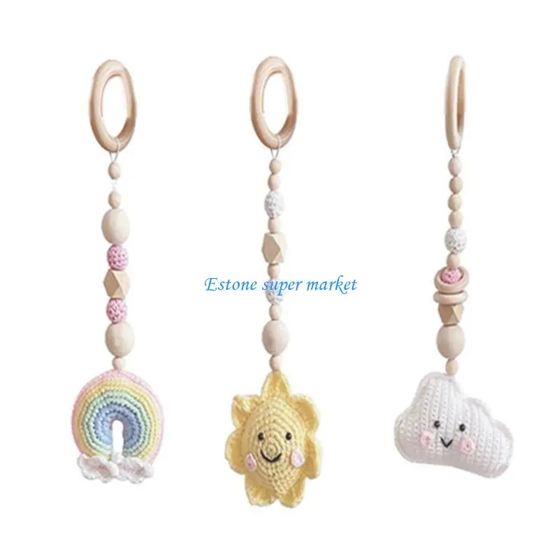 090B 3 szt./zestaw Ramka do ćwiczeń dla dzieci Wisiorki Szydełkowe dla Sun Cloud Rainbow Grzechotki Drewniane R
