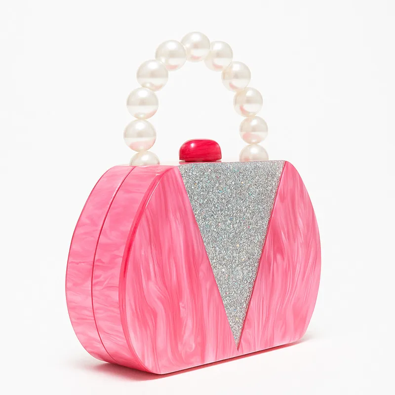 2025 موضة العلامة التجارية الشهيرة الربط الاكريليك المرأة مساء حقيبة صغيرة كبيرة اللؤلؤ مقبض صندوق حقائب اليد الإناث لامعة حقيبة كروسبودي #6