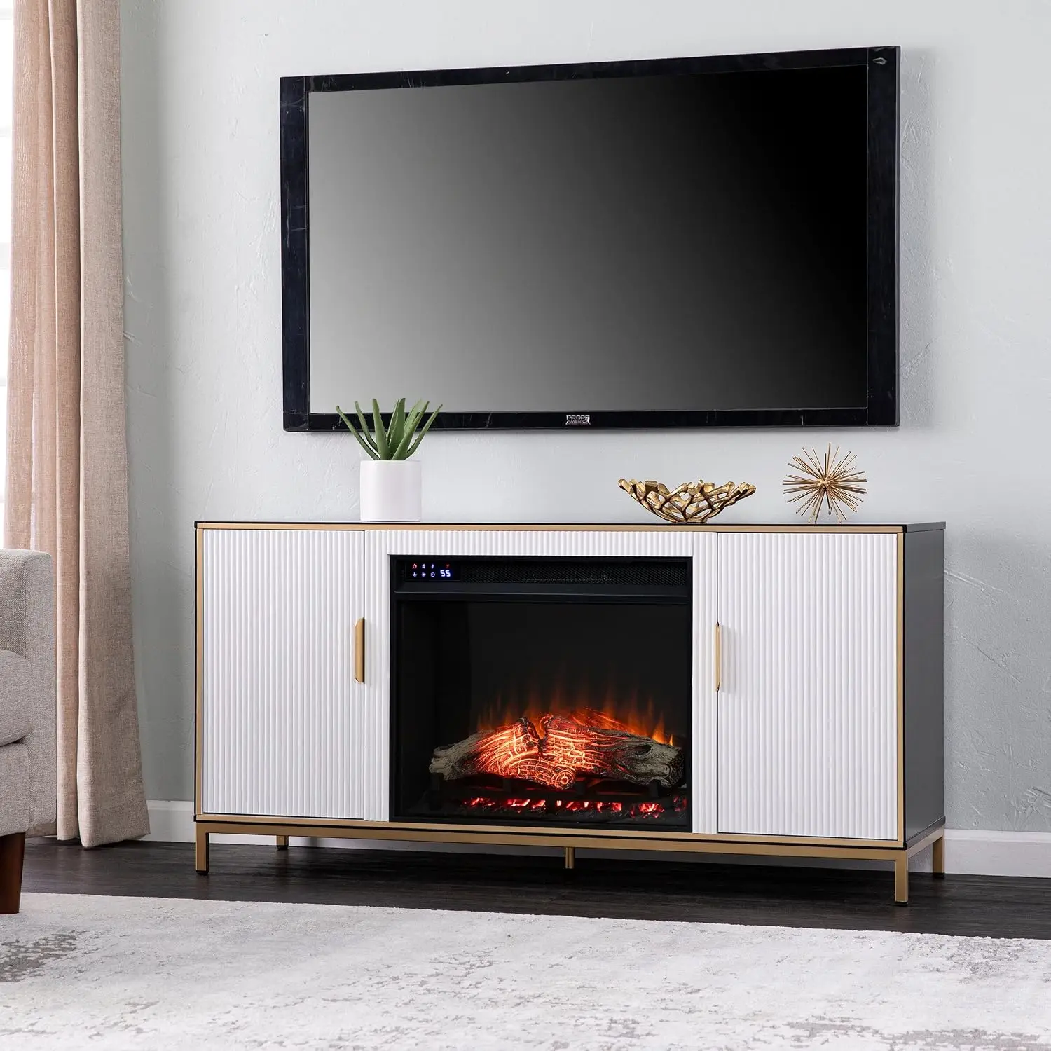 Electric Fireplace TV Stand w/Touch Screen & Media Storage, Customized