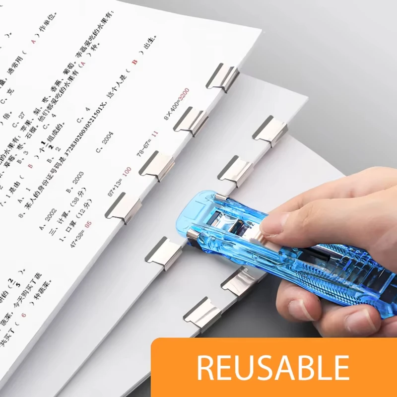 Mini Reusable Hand Clamp Traceless Push Stapler Paper Book File Office School Student Binder Binding Tools Supplies Accessories