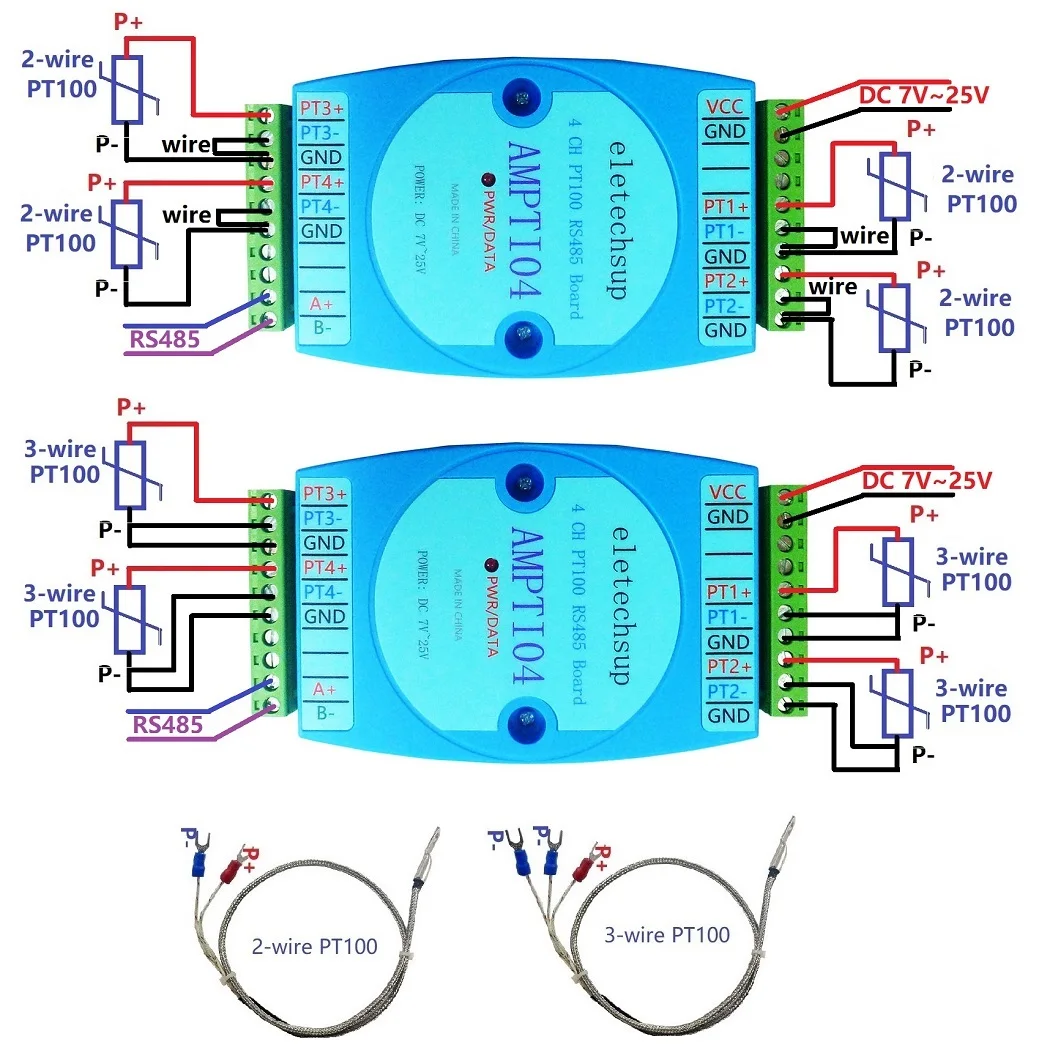 DC 12V 24V 4AI -40~300 Celsius PT100 RTD Sensor to RS485 Temperature Collector Module Platinum Thermal Resistance Collector