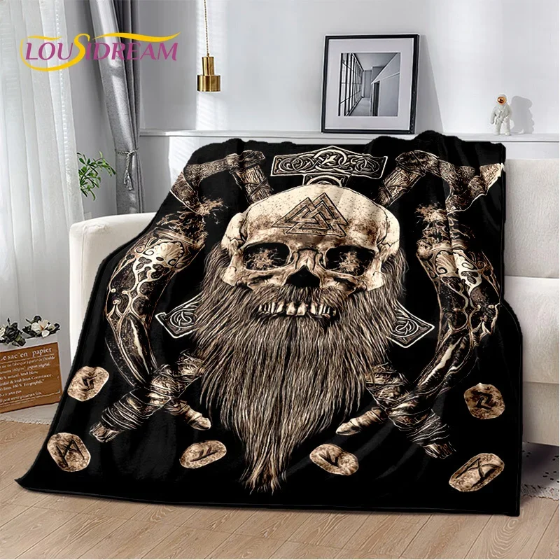 Retro Nordic Viking Mythology Odin Valhalla Blanket,Soft Throw Blanket for Home Bedroom Bed Sofa Travel Office Cover Blanket Kid