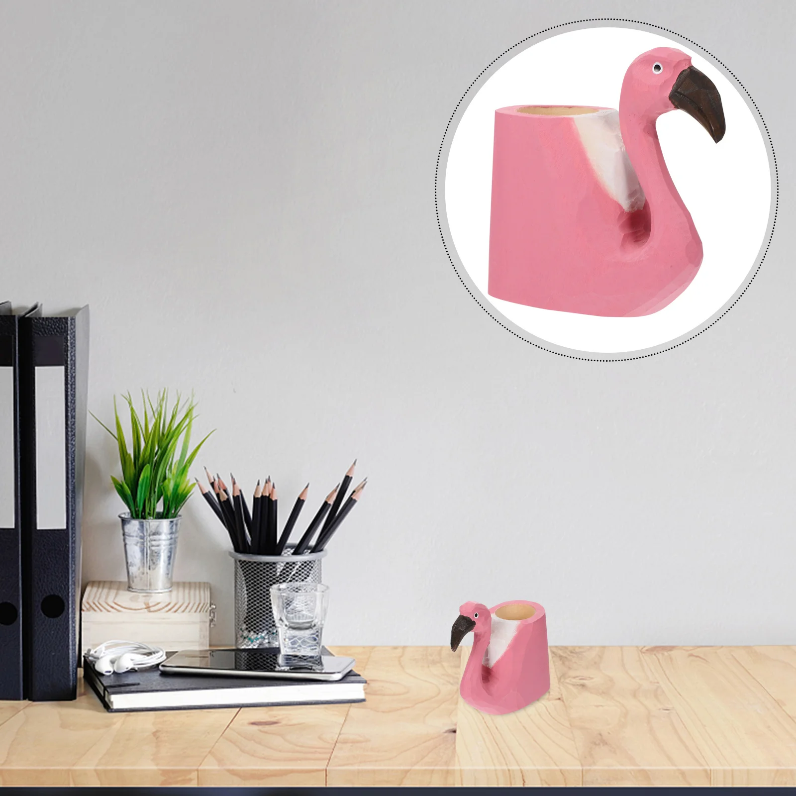

Pencil Holder Wood Wooden Organizer Stand Carved Desk for Desktop Decor Animal Stands