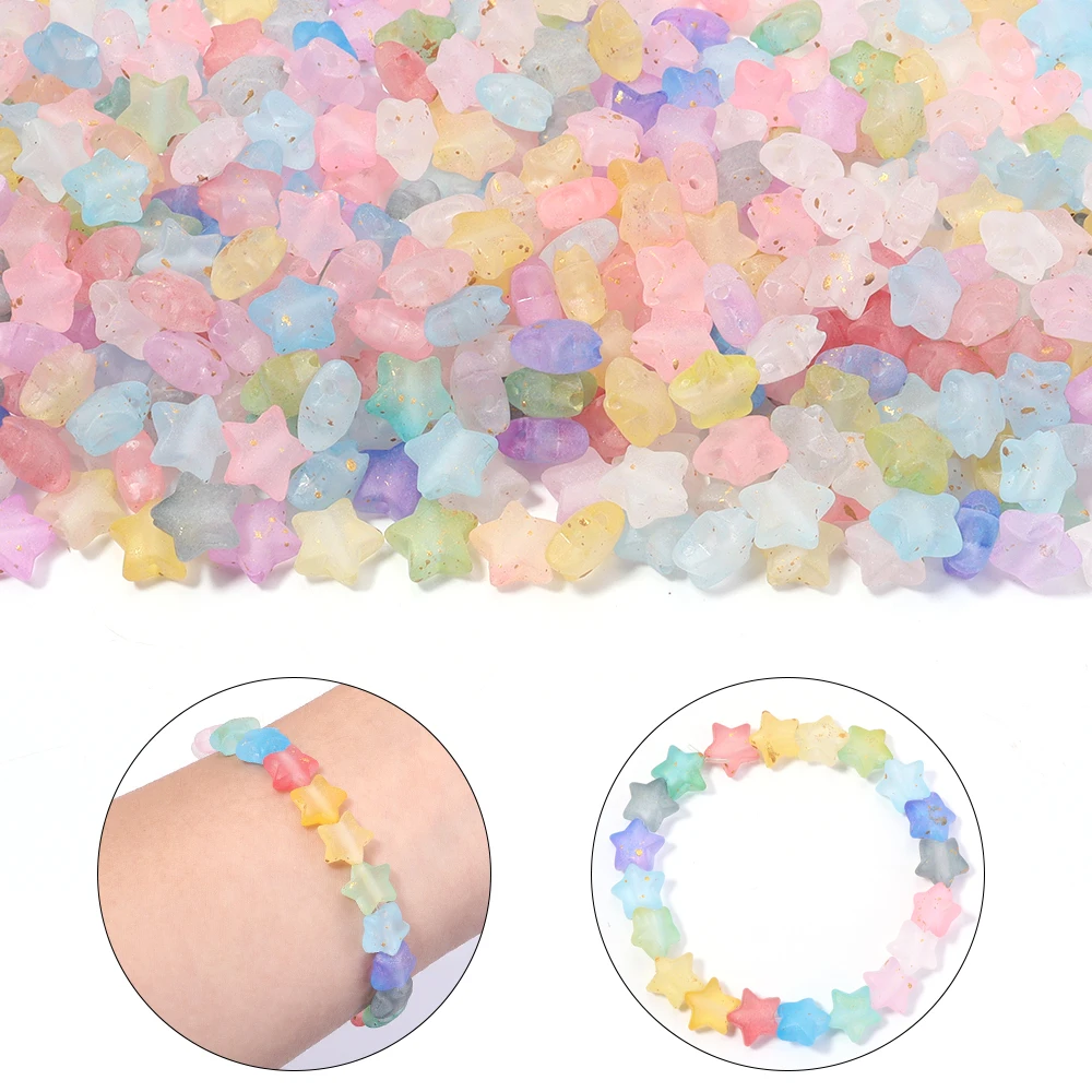 200 Stück 9x10mm Gold Glitzer Stern Acrylperlen Bunte Transparente Lose Zwischenperlen für Schmuckherstellung DIY Armband Zubehör – Detail 2