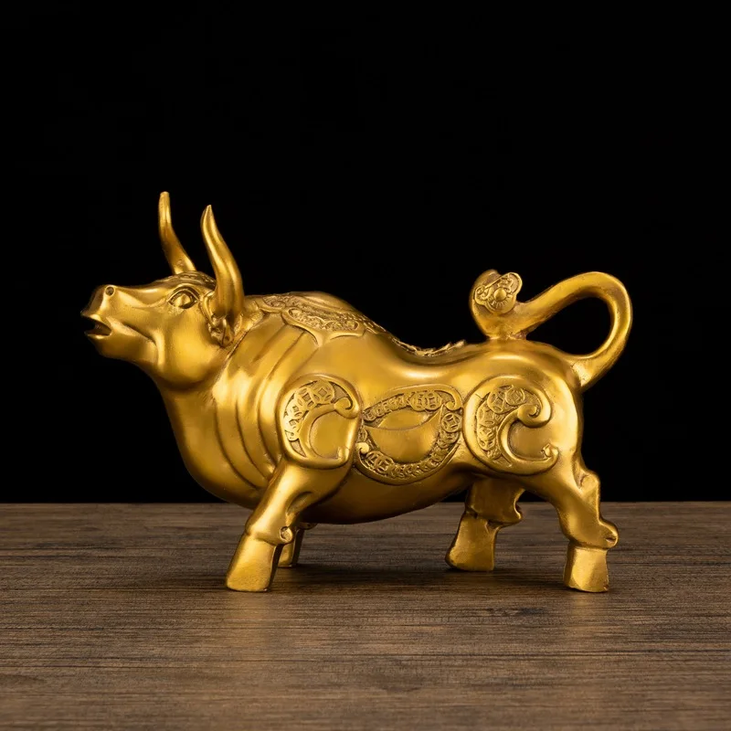 Brass Chinese Zodiac Cow Topnew Ornaments Looking up Niu Wangshi Niu Ingot Jinqian Niu Office Decorations Craft Gift