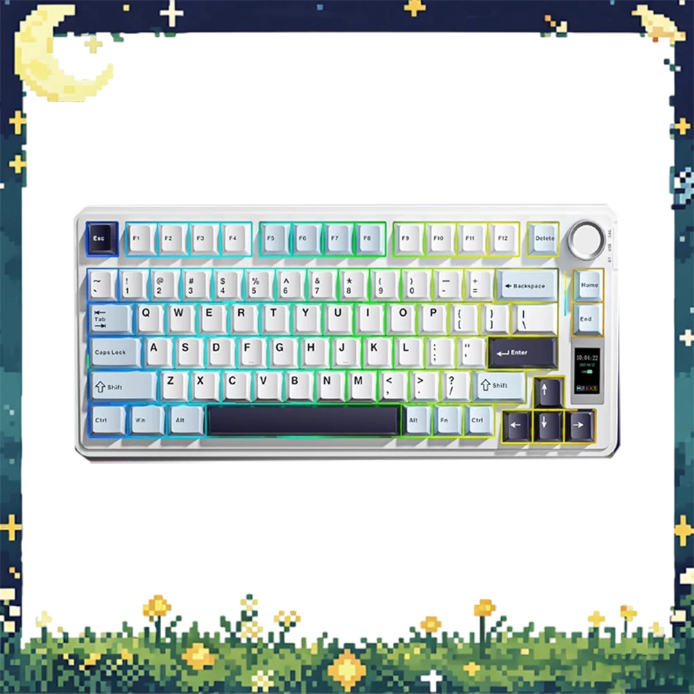 AULA S75 Pro Wireless Mechanical Keyboard White Star Arrow Switch Tri Mode Bluetooth 2.4G USB C RGB Hot Swap TFT Display Knob