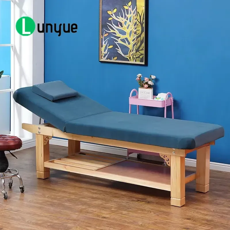 Wooden Massage Table Synthetic Leather Facial Bed Spa Chair Commercial Furniture for Beauty Therapy Treatment Durable