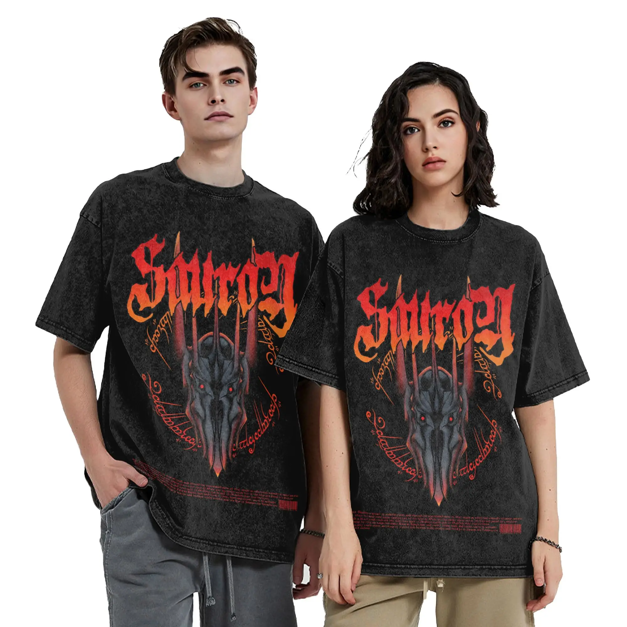 Sauron Metal Washed T Shirts Streetwear Hip Hop Retro T-Shirt L-Lords R-Rings Tees Tops for Men Women Oversize Summer
