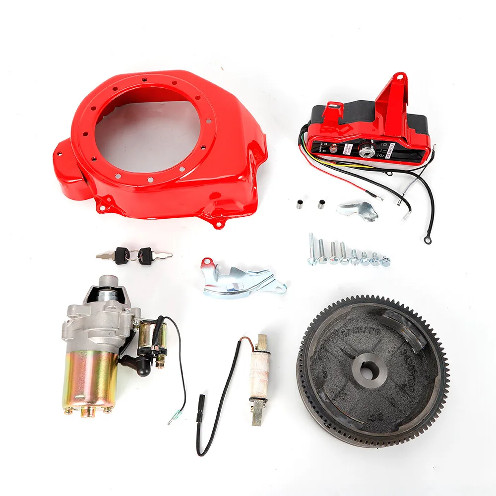 

124V Electric Start Kit Flywheel Starter Motor Kit with Key Switch Box Charging Coil Fan Cover for GX160 5.5HP GX200 6.5HP Engine