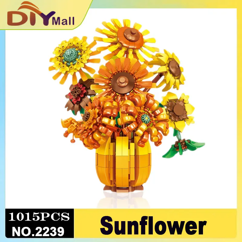 

Sunflower Bouquet Potted Building Blocks Immortal Flower Home Desk Plant Decoration Assembly Children and adults Birthday Gift