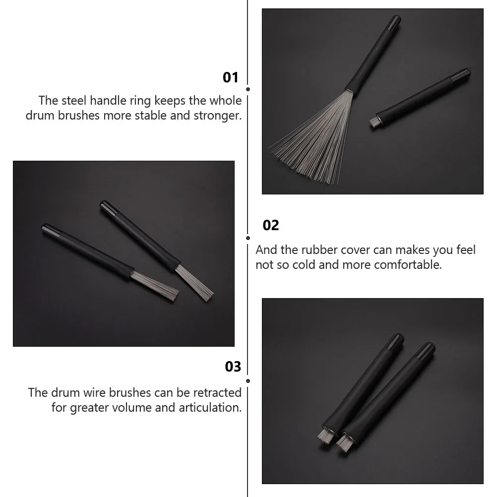 

1 Pair Steel Handle Retractable Wire Drum Brush For Jazz Sets Durable Rubber Covered Comfort Grip Spring Back Articulate Sound