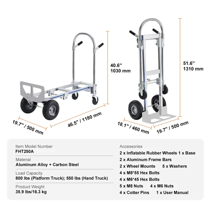 Aluminum Folding Hand Truck Heavy Industrial Collapsible Dolly Cart Moving In Warehouse Supermarket