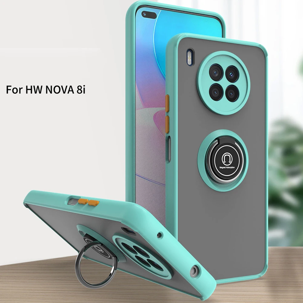 Pour Huawei Nova 8i NEN LX1 LX3 Coque avec support en métal antichoc, pare-chocs en silicone, dos mat, coque rigide pour Huawei Nova 8i