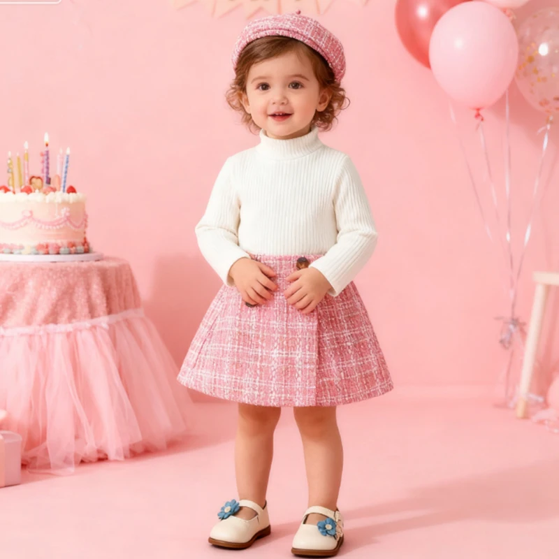 Baby Girl Clothes Spring Autumn Long Sleeve Sweater & Skirt & Beret Set Princess Costume Children 1st Birthday Party Clothing