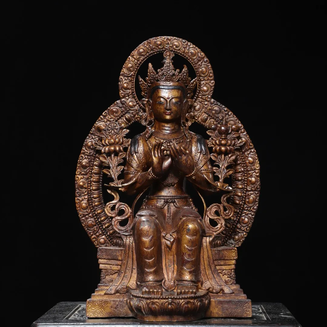 

19-дюймовые шаблоны, старая бронза, позолоченная, с высоким рельефом, киноварь, грязь, золото, бодхисаттва Майтрейя, сидящий Будда, Амитабха, зал поклонения, городской дом