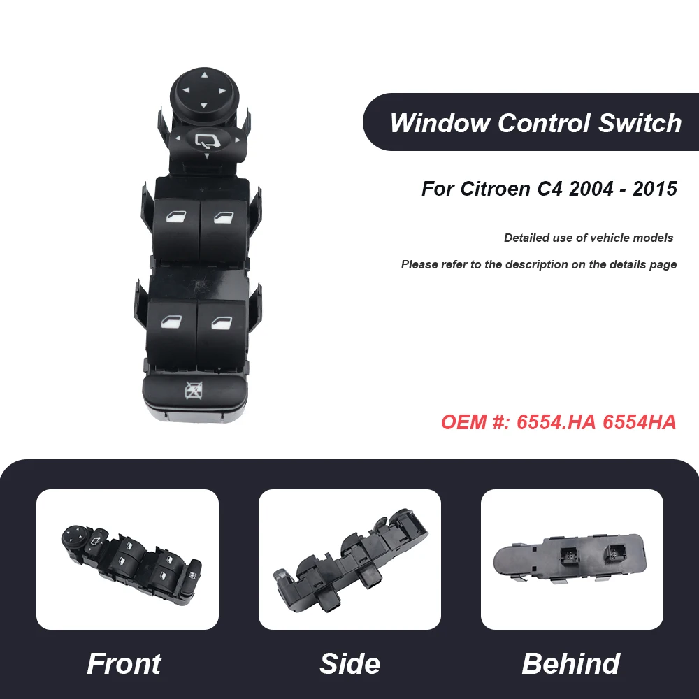 

For Citroen C4 2004-2015 6554.HA 6554HA 6554 HA Car Front Left Driving Side Electric Power Master Window Switch Button Regulator