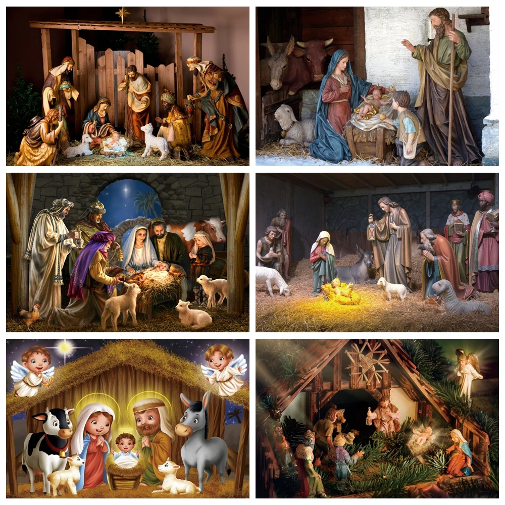 

Christmas Birth of Jesus Photography Backdrop Nativity Scene Christian Holy Cross Bible Baby Shower Xmas Background Photo Studio