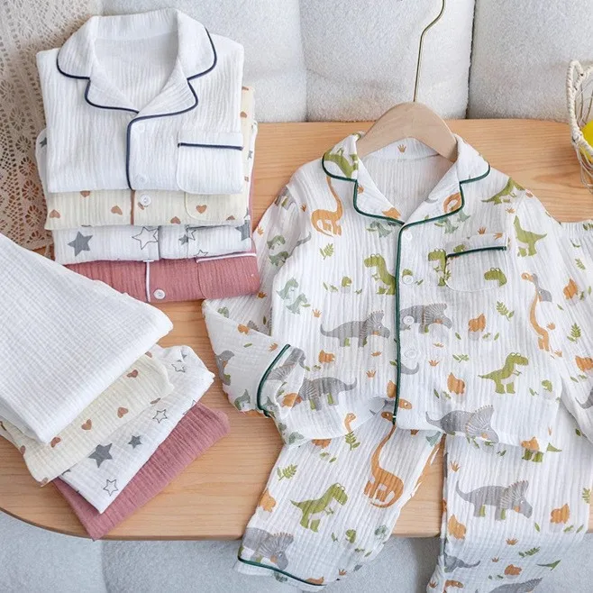 

Baby girls and boys homewear spring and autumn summer Pure cotton crepe breathable pajamas kids sleep clothing