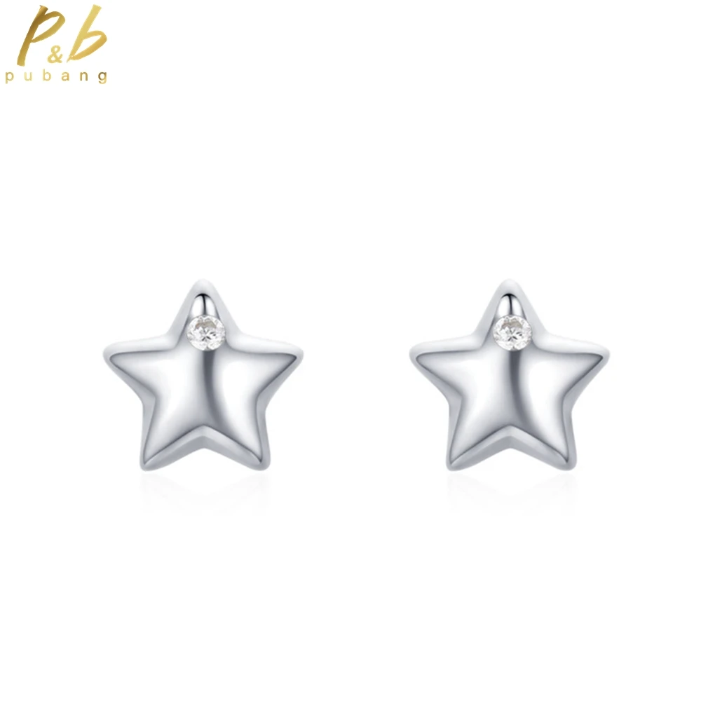 

PuBang Fine Jewelry Solid 925 Sterling Silver High Carbon Diamond Simple Stars Stud Earrings for Women Party Gifts Drop Shipping