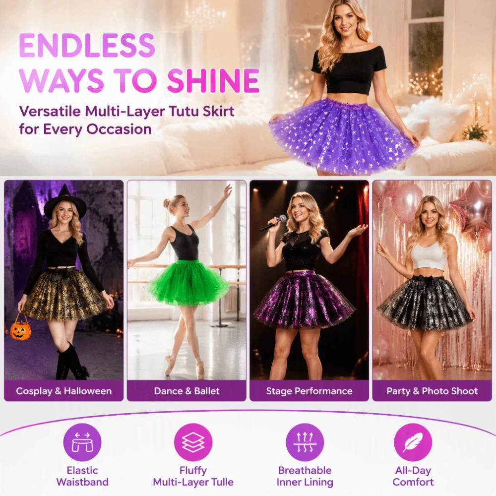 40cm Adult Tutu Skirt Elastic Waist with Liner Halloween Costume Skirt Printed Pattern Irregular Hem Cosplay Skirt