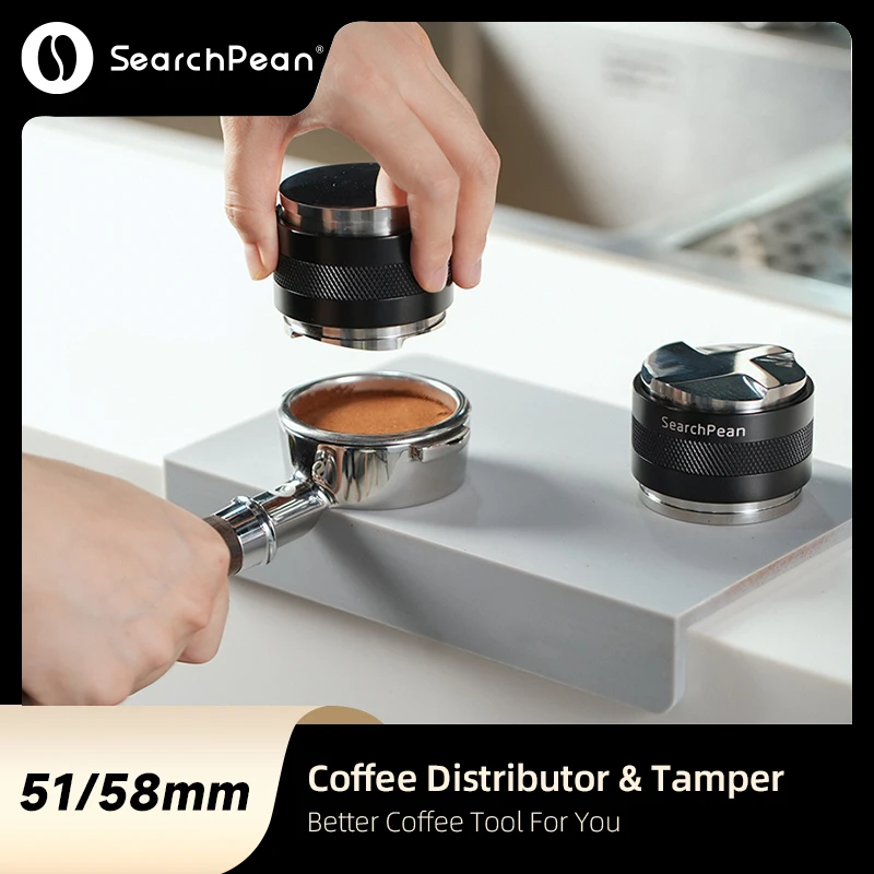 SearchPean 51/58mm Coffee Distributor & Tamper,Dual Head Coffee Leveler Fits, Adjustable Depth-Espresso 3Angled and Flat Tampers