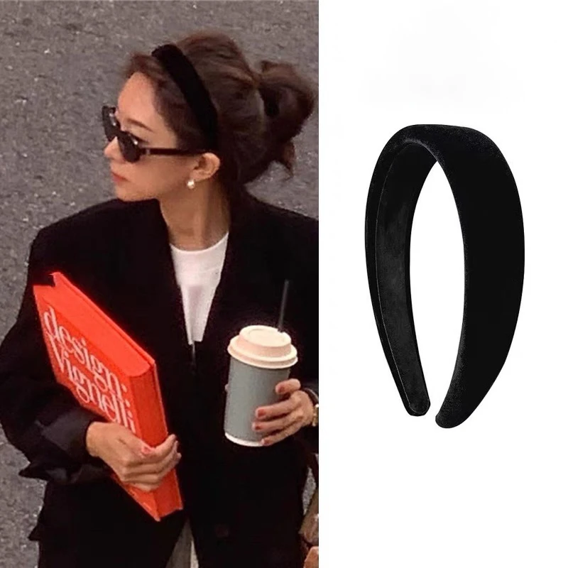 

Винтажная бархатная повязка на голову: широкая, с тонкой подкладкой, однотонная, простая повседневная женская повязка для волос, аксессуар для прически