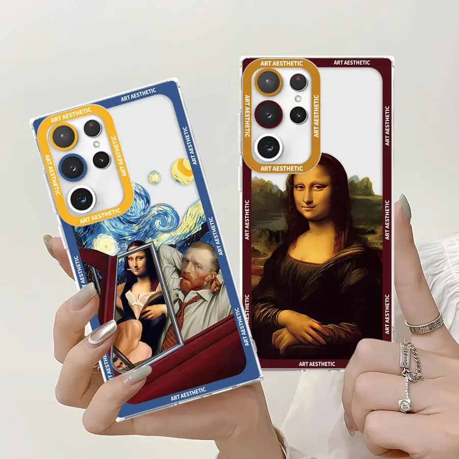 Great Art Van Gogh Mona Lisa Clear Case for Samsung Galaxy S24 Ultra S20 FE S21 S22 Plus S23 Ultra S23 FE Note 20 Ultra Cover