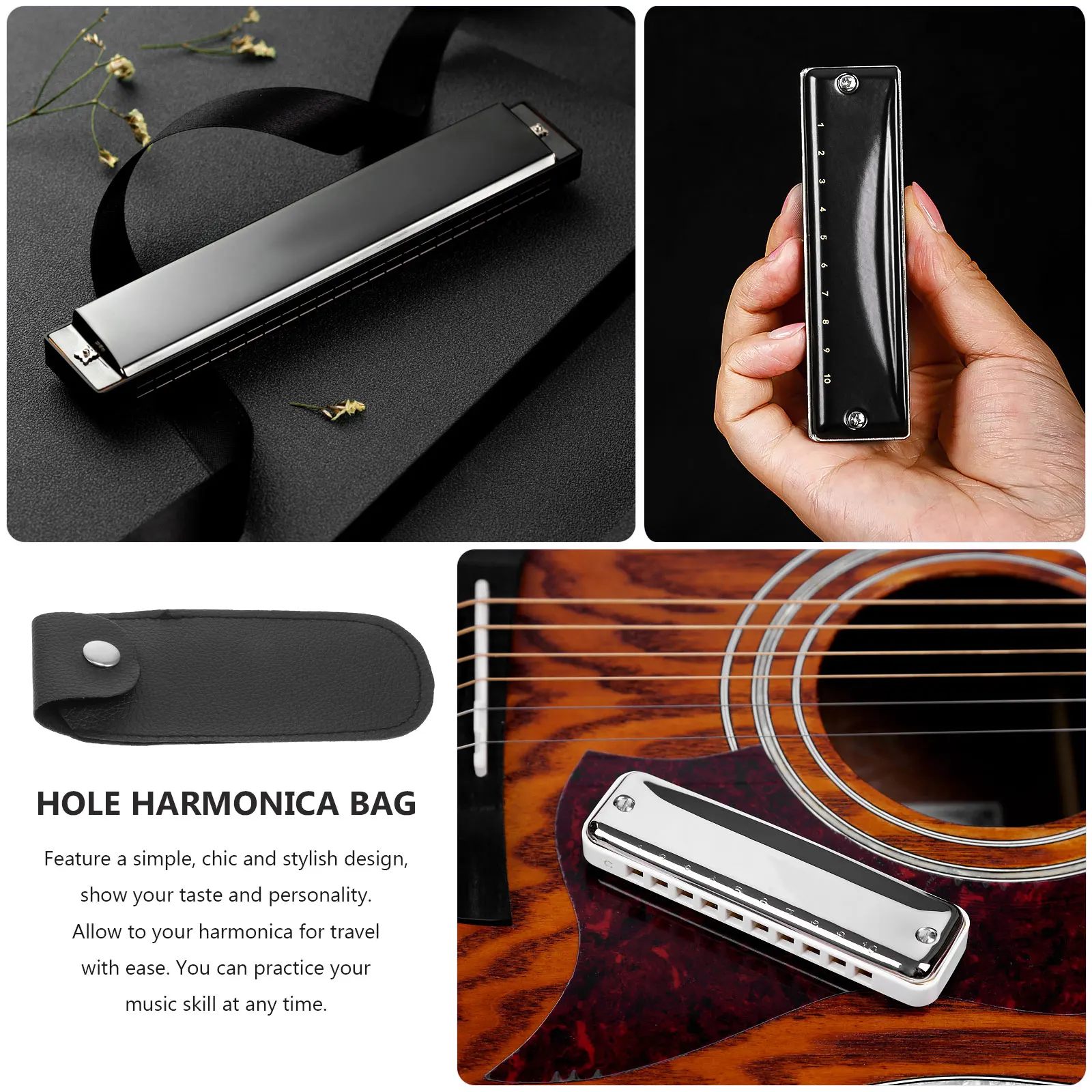 

2pcs Storage Simple Case For Harmonic Pouch Durable Portable Case For 10-Hole Harmonica Beginner Gift Black