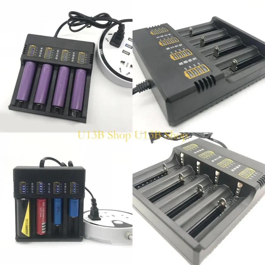 

U13B 4-Slot Battery Adapter Charging Station for 4.2V 18650/26650/21700 with Overcharge Prevention LED Indicato