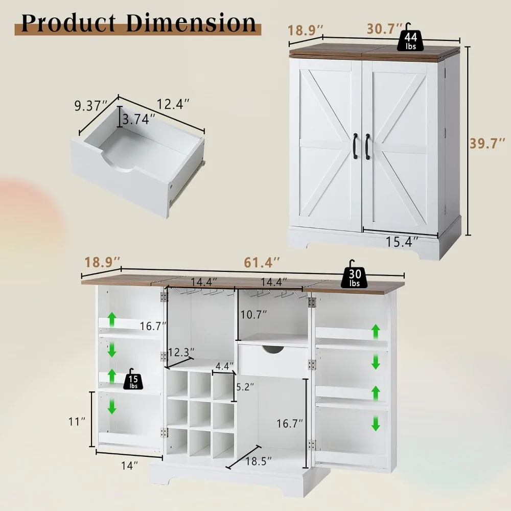 Farmhouse Expandable Wine Bar Cabinet,61