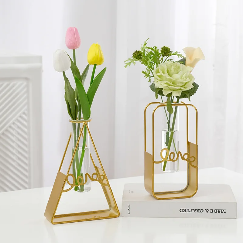 Modern Minimalist Vase Metal Decor Test Tube Hydroponic Vase for Living Room Bedroom Dining Room