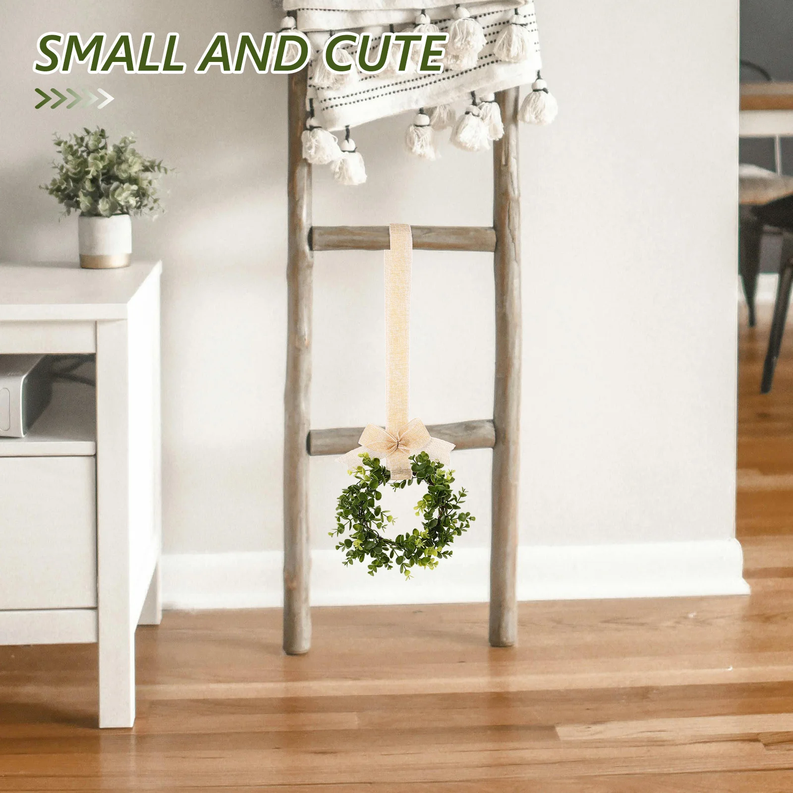 

Mini Faux Kitchen Cabinet Wreath with Ribbon Bow for Doors Windows Chairs Walls Christmas Decor Eucalyptus Wreath