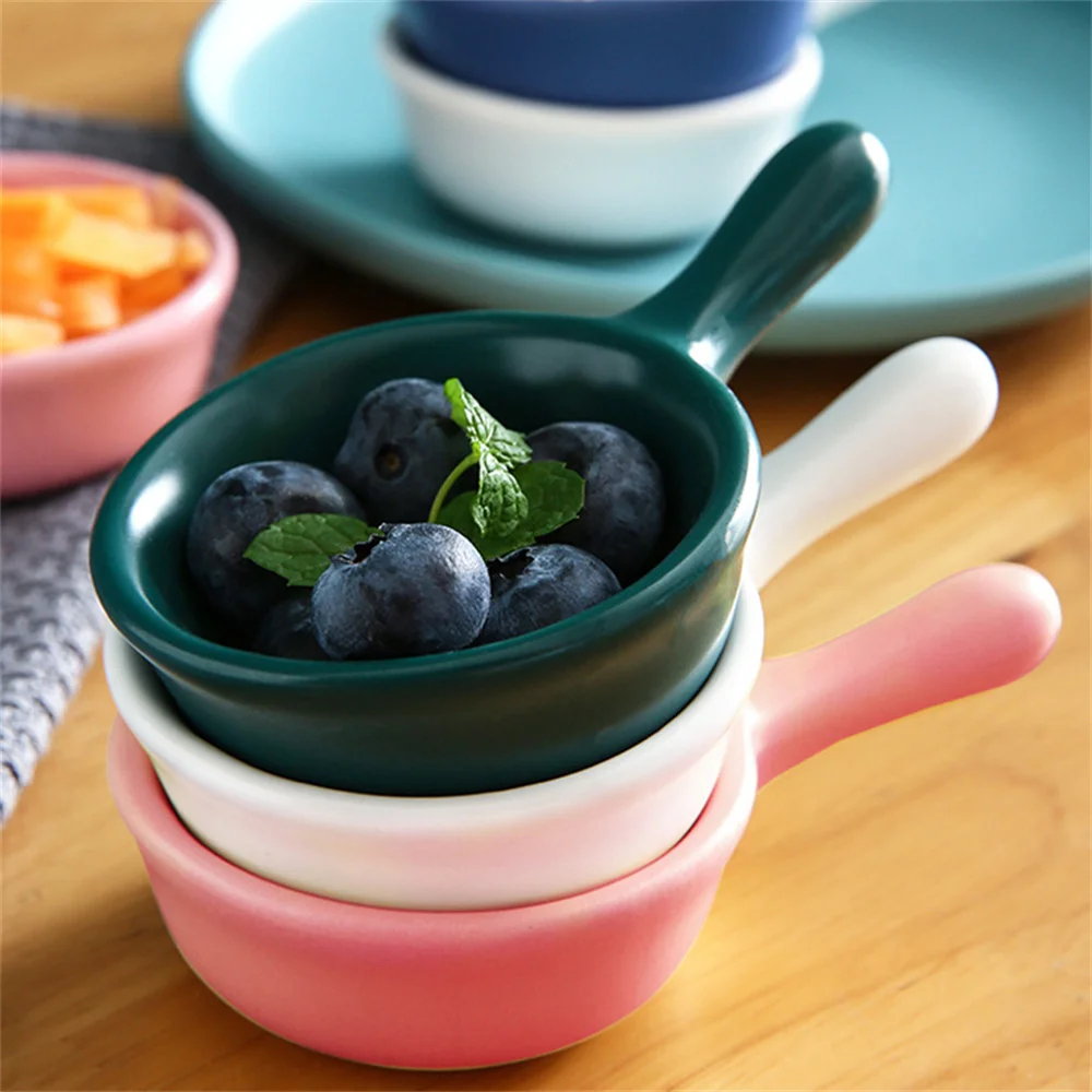 1Pcs Mini Ceramic Sauce Plate with Handle Super Cute Tray Seasoning Dish Condiment Plate Sushi Soy Snack Dipping Home Bowl