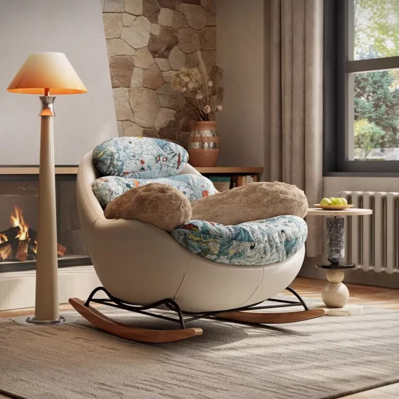 

Single leisure art rocking chair can lie down antique living room sofa recliner