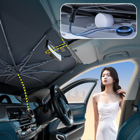 Karcle Car Front Parasol Sun Shade Pull Ring Umbrella for Windshield Auto Front Foldable Sunshade Covers Car Parasol Umbrella