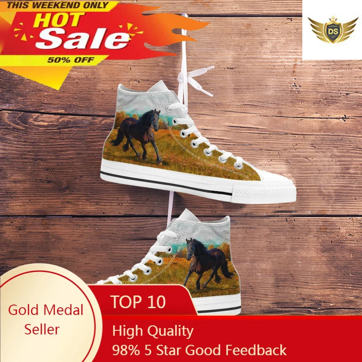 Hot Sale High Top Canvas Shoes Men Classic Cartoon Printing Pattern Horse Sneakers Fashion Ultra-Light Lace Shoes