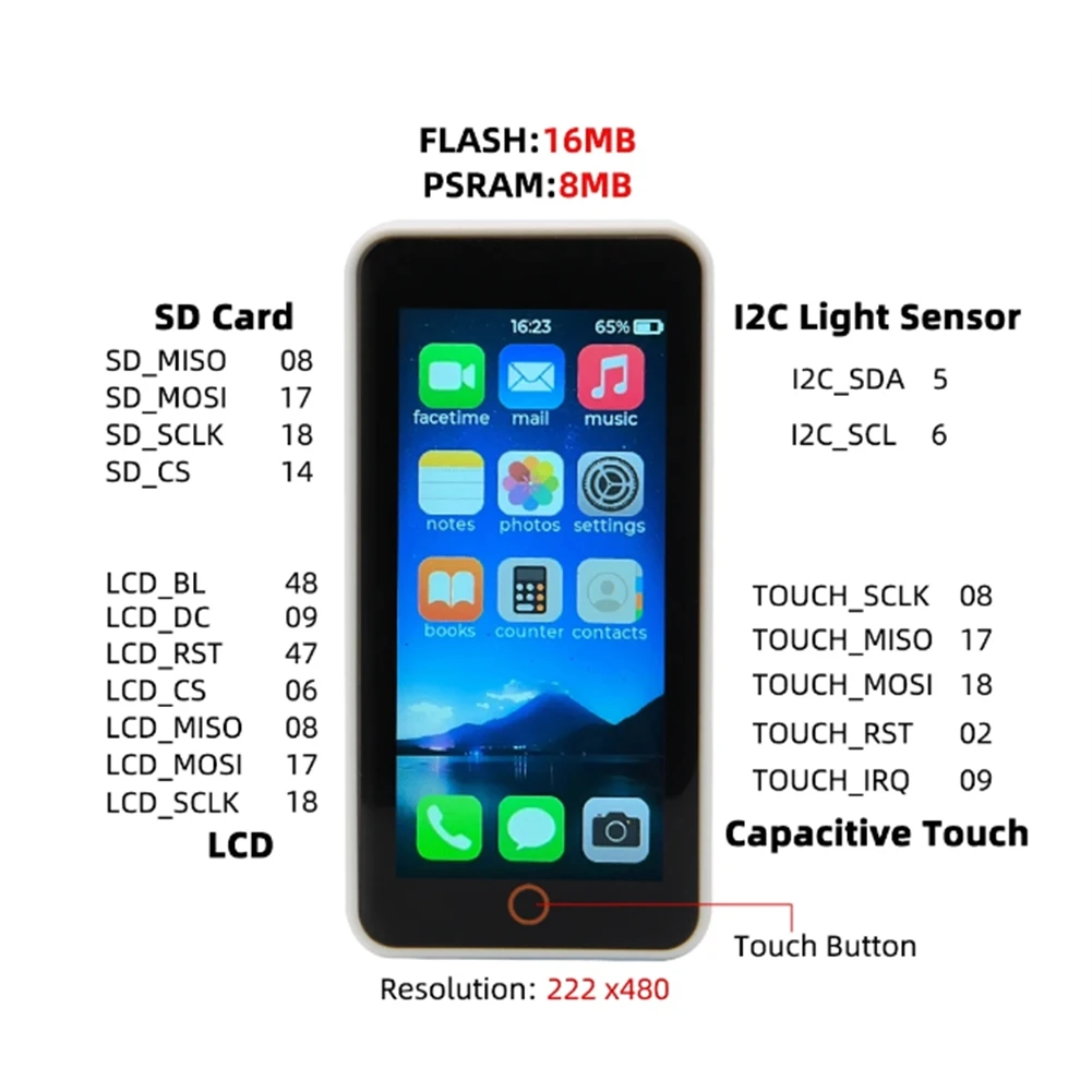 LILYGO-LCD Development Board com Touch Display, Módulo Sensor de Luz Digital, WiFi, Bluetooth, 2.33 ", T-Display-S3-Pro, I2C