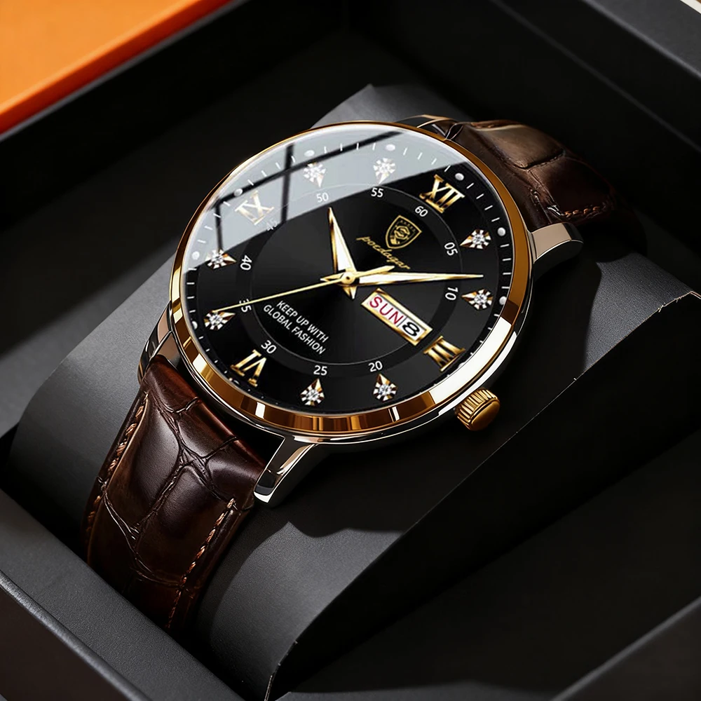 

POEDAGAR Топ Роскошные Часы Для Мужчин Военные Водонепроницаемые Светящиеся Дата Неделя Мужские Наручные Часы Кожаные Мужские Кварцевые Часы Спортивные Reloj