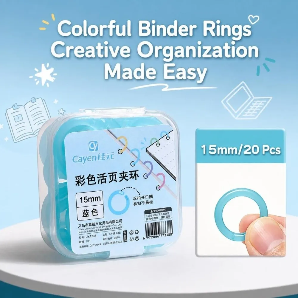 20Pcs Reusable Plastic Loose Leaf Rings 15mm Detachable Binder Rings Macaron Color Book Paper Rings Clips Students