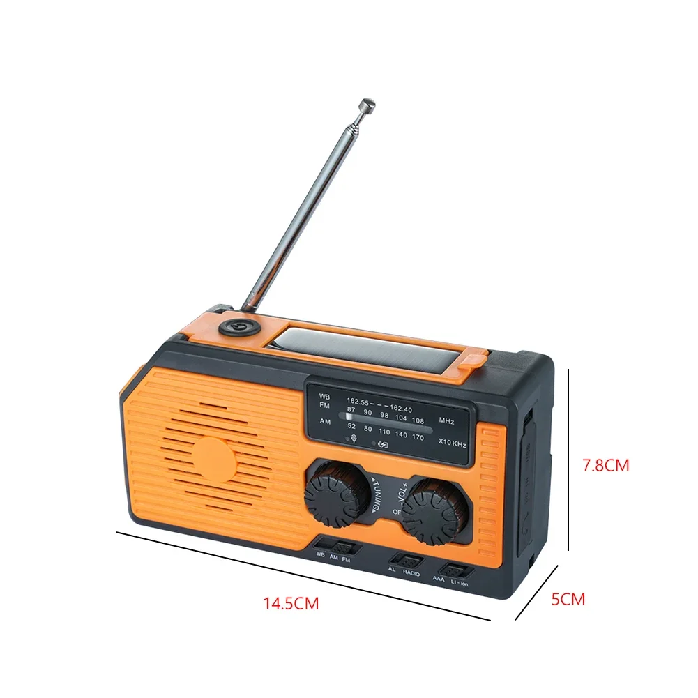 Portable Solar Power Hand Crank Radio AM/FM/WB NOAA Weather LED Flashlight Power Bank for Outdoor Camping Hiking Solar Radio