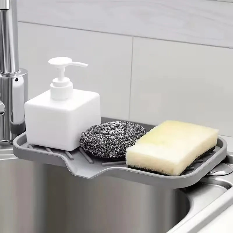 Silicone Faucet Mat Kitchen Sink Tray Soap Dispenser Sponge Drain Pad Sink SplashDrying Mat Countertop Storage Tray SoapTray
