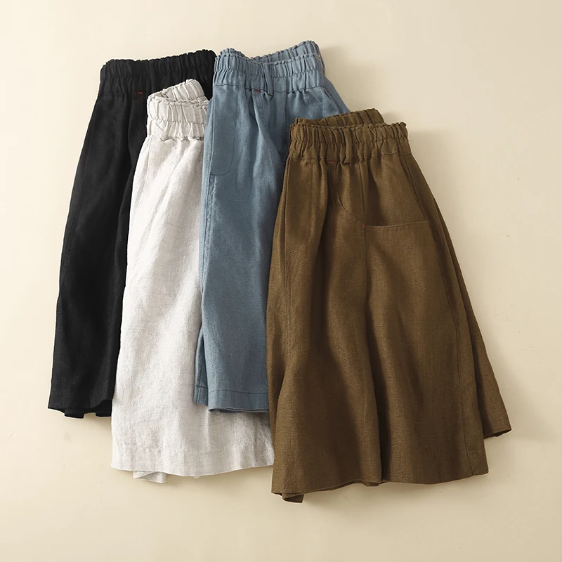 

Женские хлопковые и льняные широкие брюки, свободные брюки с мясным покрытием, пять деталей, средние брюки с высокой талией, асимметричные...