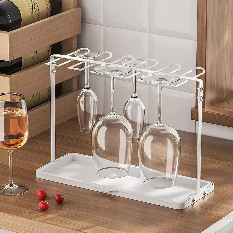 Simple Japanese Wrought Iron Wine Glass Holder Creative Inverted Design Removable Floor to Ceiling Rack for Wine Cabinet