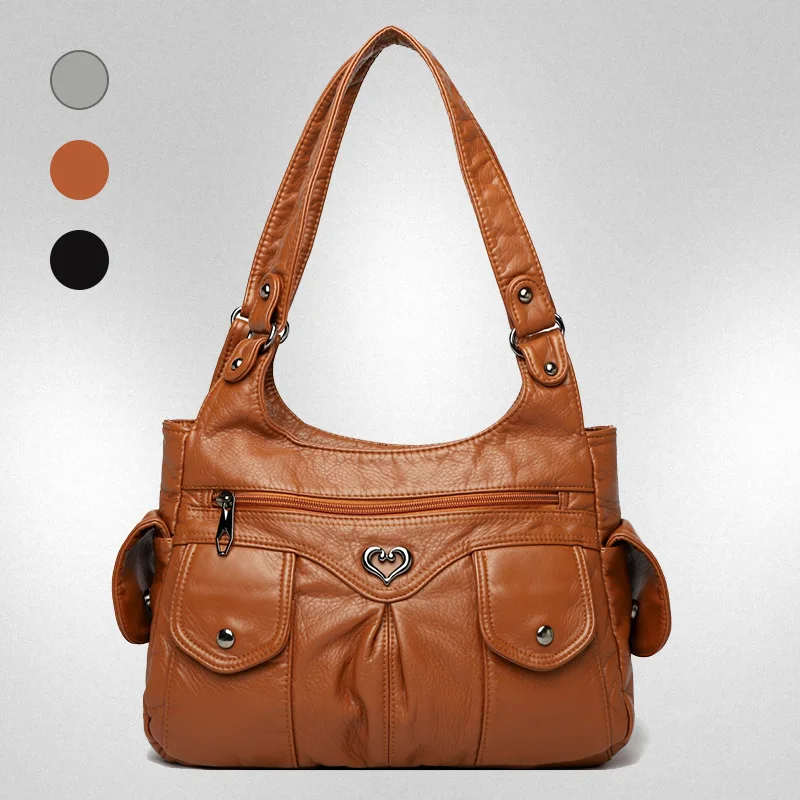 Washed Leather Women's New Fashionable Large-capacity Soft Leather Mother Bag Casual Versatile Single Shoulder Oblique Span Bag